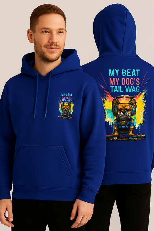 MY BEAT MY DOG'S TAIL WAG" DJ Dog Graphic Hoodie | Unisex Oversized Hoodie