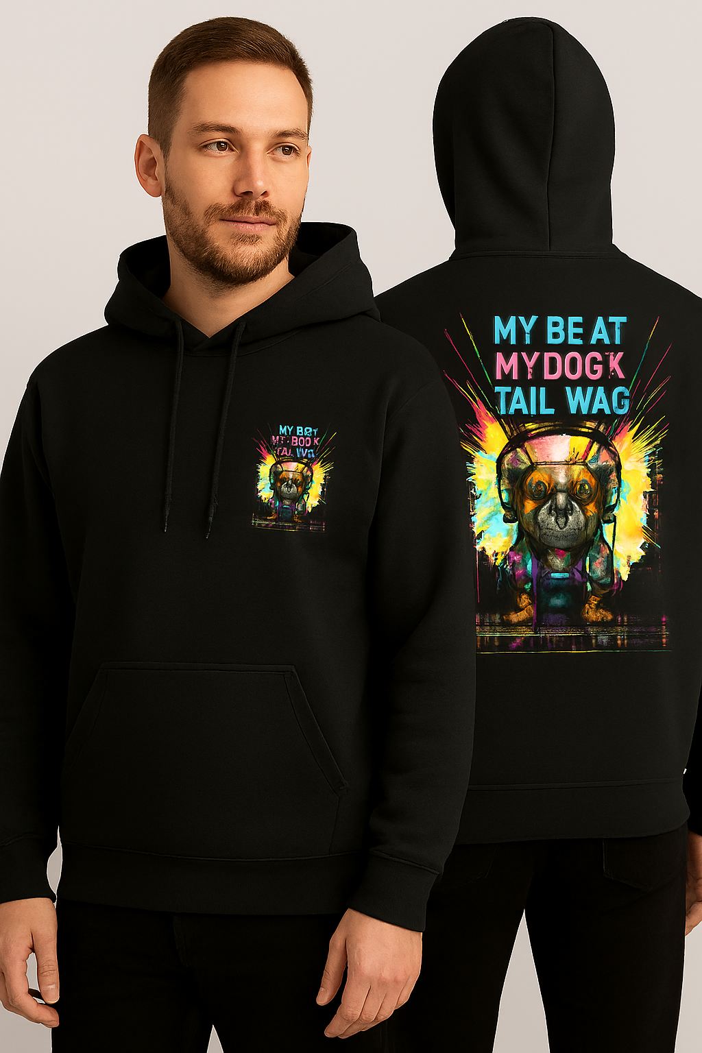 MY BEAT MY DOG'S TAIL WAG" DJ Dog Graphic Hoodie | Unisex Oversized Hoodie