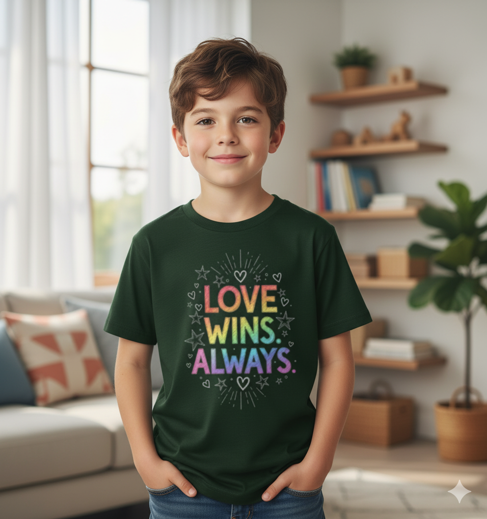 Love Wins Always – Kids' Rainbow T-Shirt | Boy's Crew Neck T-Shirt