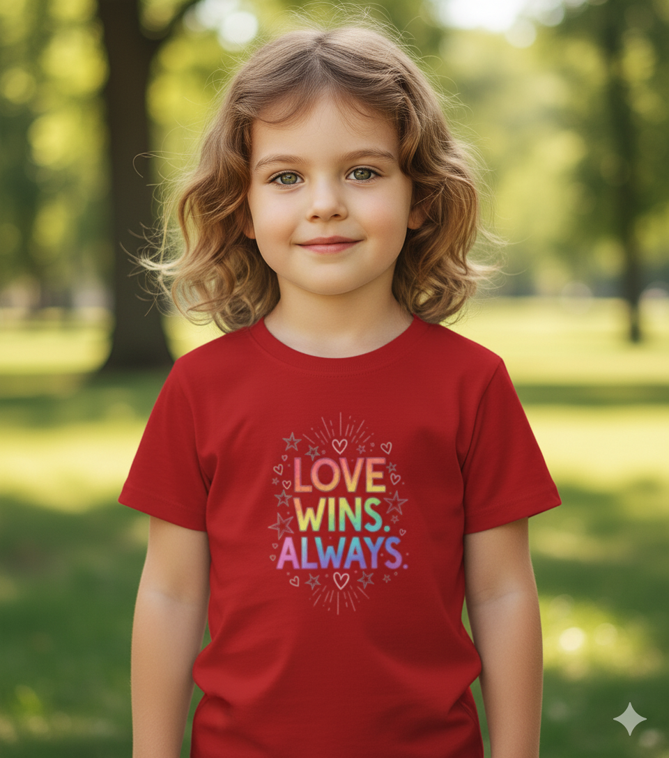 Love Wins Always T-Shirt – Rainbow Pride Design for Kids| Girl's Crew Neck T-Shirt