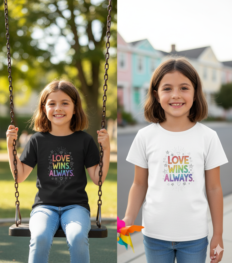 Love Wins Always T-Shirt – Rainbow Pride Design for Kids| Girl's Crew Neck T-Shirt