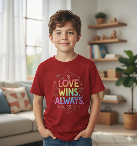 Love Wins Always – Kids' Rainbow T-Shirt | Boy's Crew Neck T-Shirt