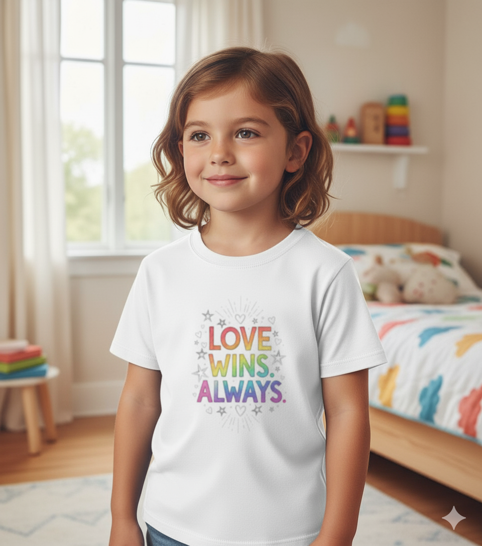 Love Wins Always T-Shirt – Rainbow Pride Design for Kids| Girl's Crew Neck T-Shirt