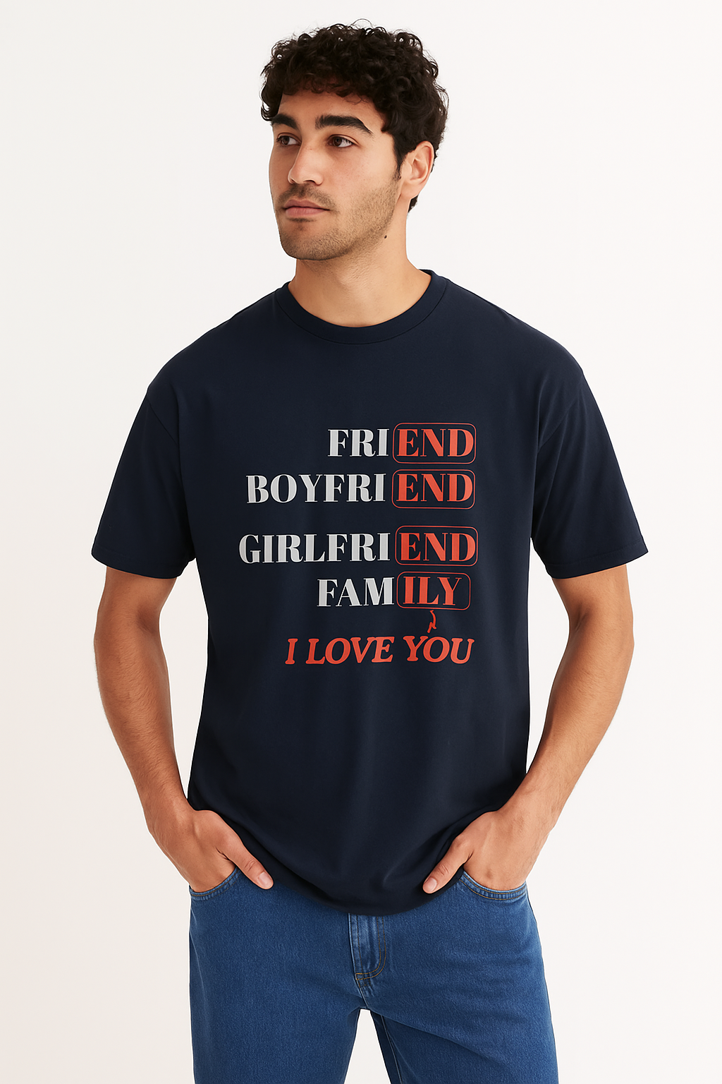 I Love You T-Shirt – Navy Blue Romantic Tee for Friends, Boyfriend, Girlfriend & Family | Emotional Gift| Unisex Oversized Standard T-Shirt