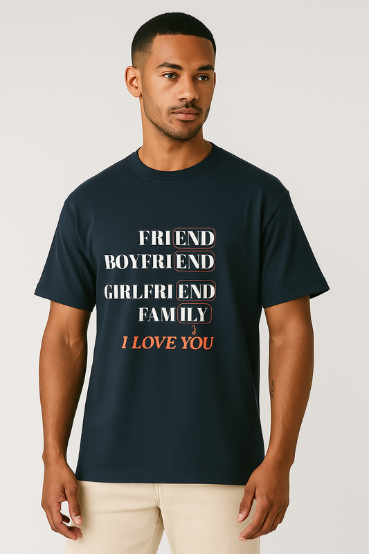 I Love You T-Shirt – Navy Blue Romantic Tee for Friends, Boyfriend, Girlfriend & Family | Emotional Gift | Unisex Oversized Standard T-Shirt