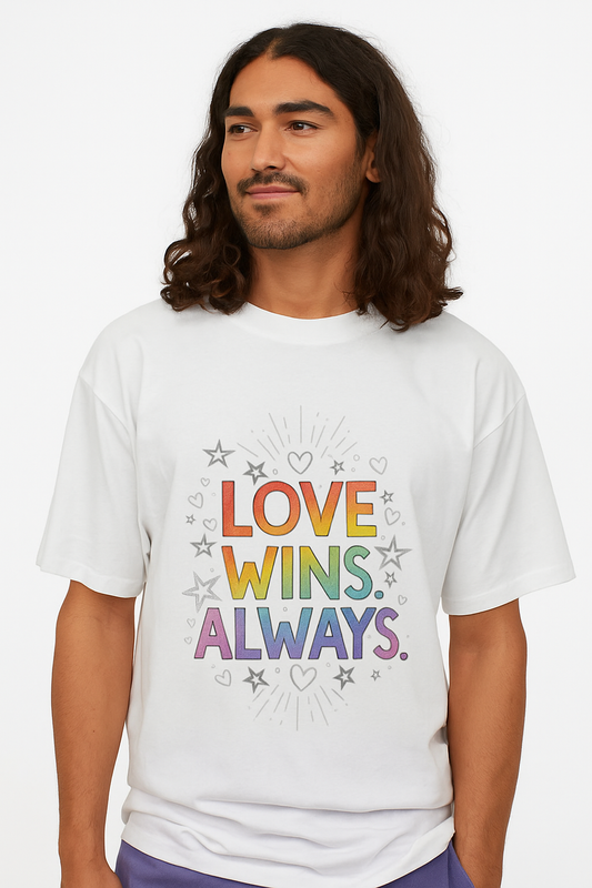Love Wins Always Oversized T-Shirt – Rainbow Pride Graphic Tee | Unisex Oversized Standard T-Shirt