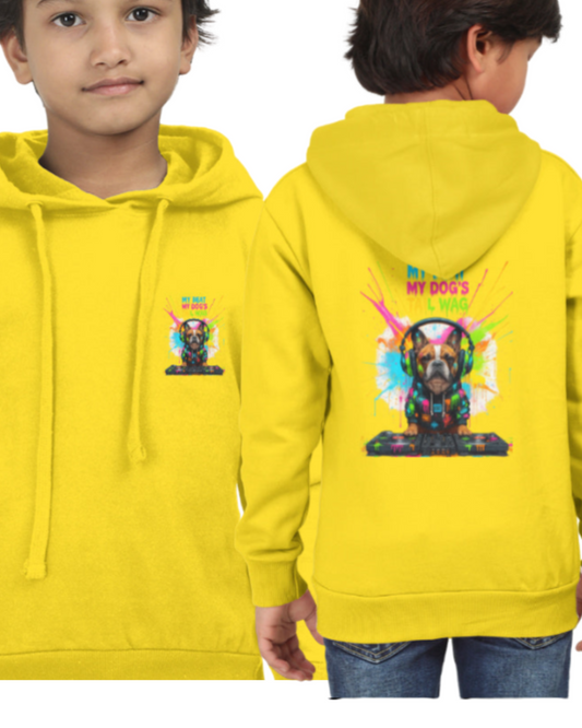 DJ Dog Yellow Hoodie – Vibrant Kids Streetwear with Headphone Graphic | Kids Hoodie