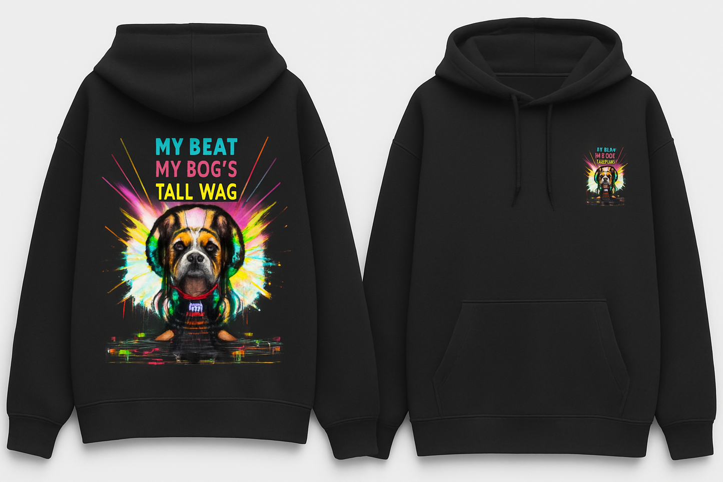 MY BEAT MY DOG'S TAIL WAG" DJ Dog Graphic Hoodie | Unisex Oversized Hoodie