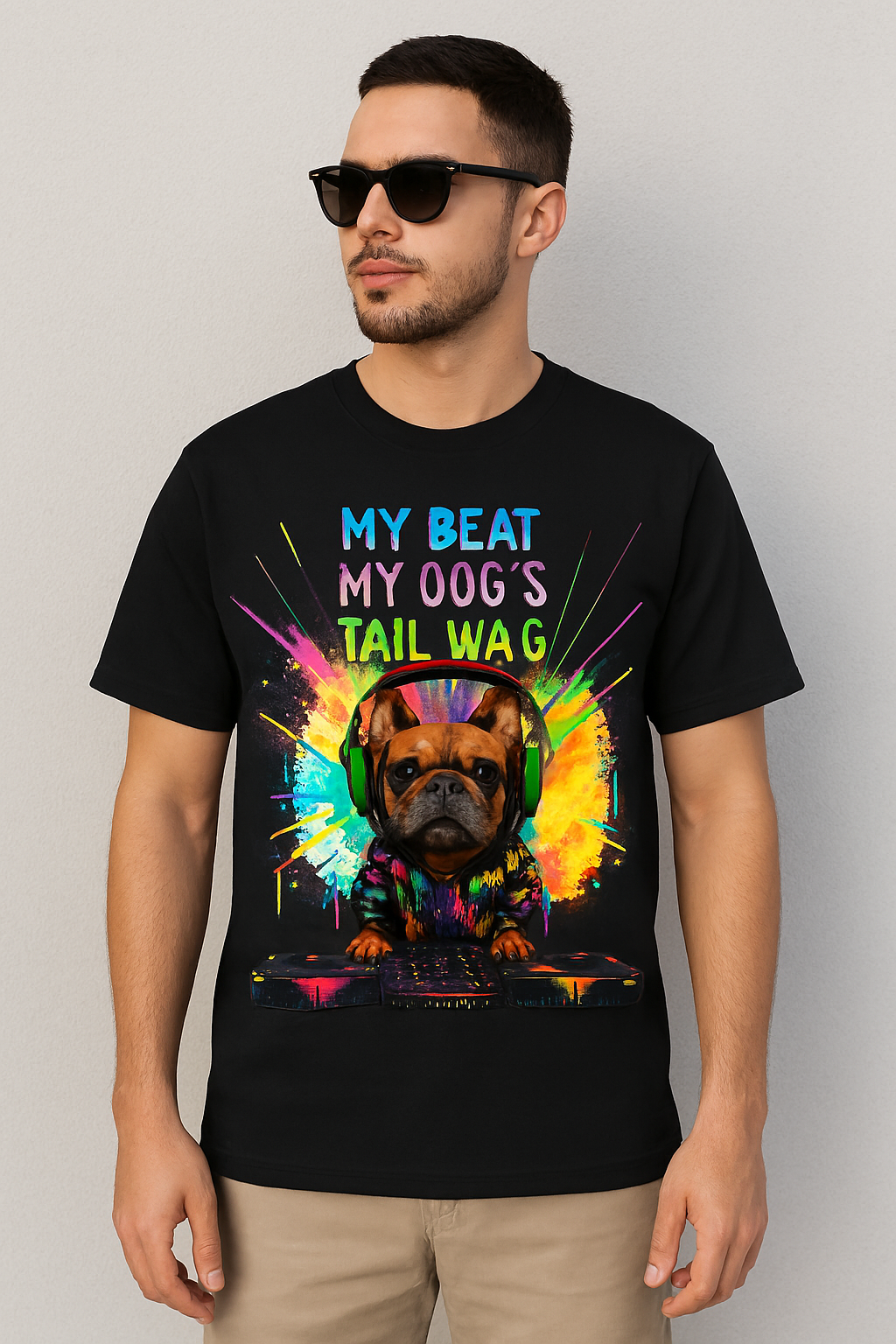 French Bulldog DJ Graphic Tee – Vibrant Red | Premium Cotton Streetwear for Dog Lovers & Music Fans | Unisex Oversized Classic T-Shirt