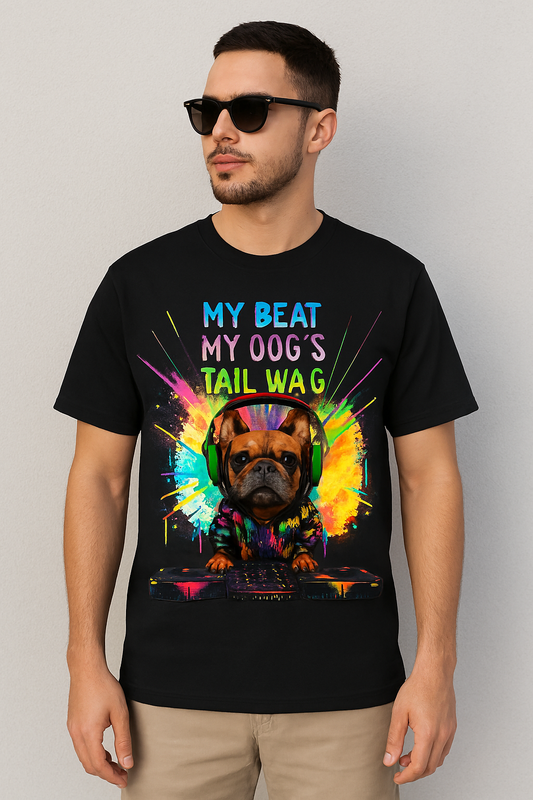 French Bulldog DJ Graphic Tee – Vibrant Red | Premium Cotton Streetwear for Dog Lovers & Music Fans | Unisex Oversized Classic T-Shirt