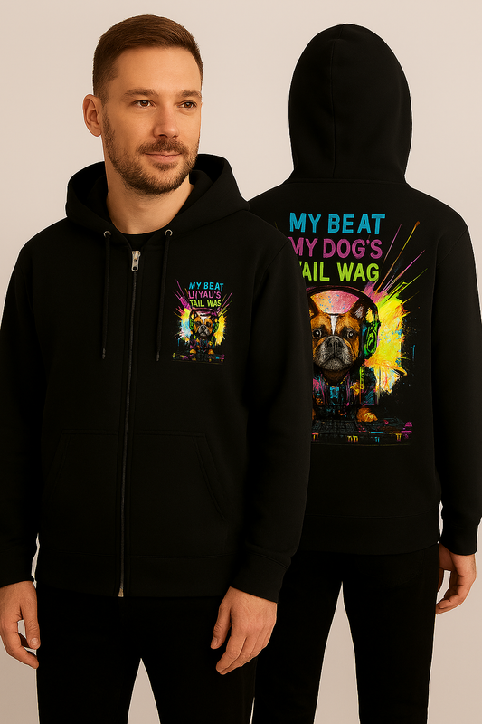 DJ Dog Hoodie – Vibrant Zip-Up for Music & Pet Lovers | Unisex Streetwear| Unisex Zip Hoodie