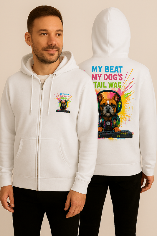 DJ Dog Hoodie – Vibrant Zip-Up for Music & Pet Lovers | Unisex Streetwear| Unisex Zip Hoodie
