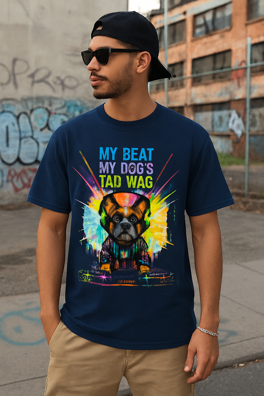 DJ Bulldog Graphic T-Shirt – Vibrant Music & Pet Lover Tee in Maroon | Unisex Terry Oversized Tee