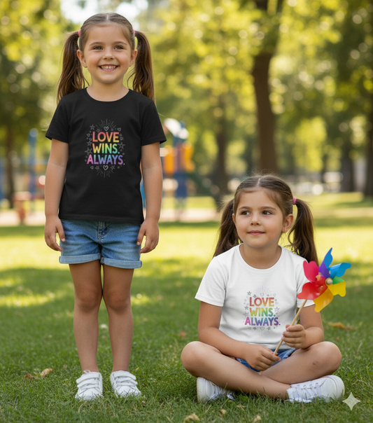 Love Wins Always T-Shirt – Rainbow Pride Design for Kids| Girl's Crew Neck T-Shirt