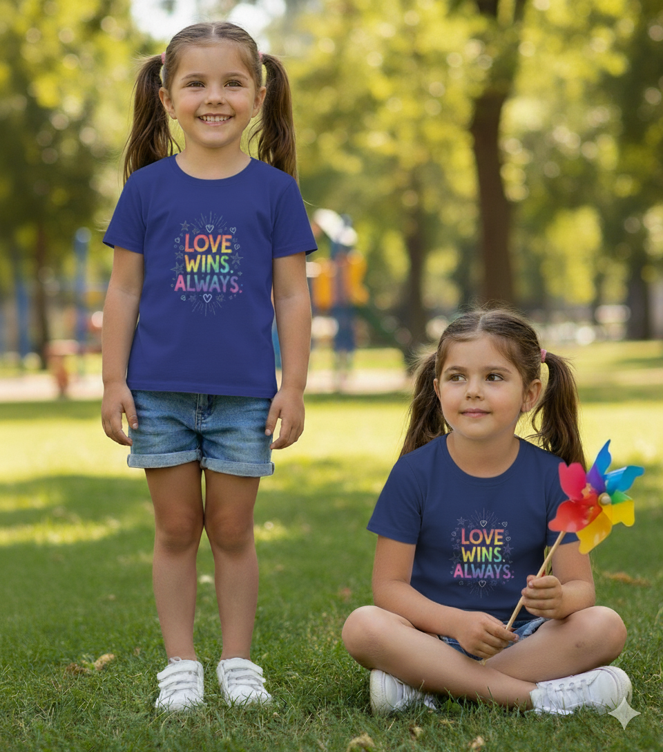 Love Wins Always T-Shirt – Rainbow Pride Design for Kids| Girl's Crew Neck T-Shirt