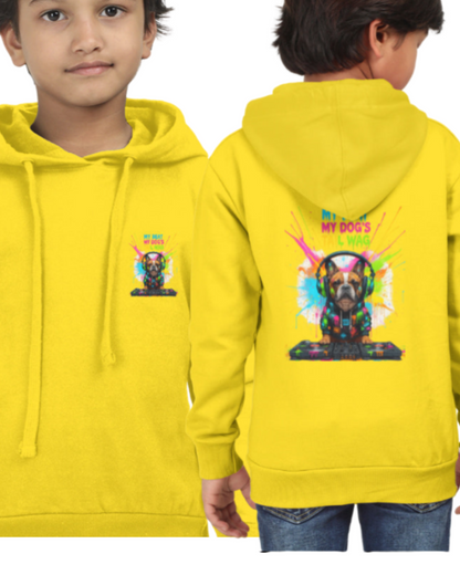 DJ Dog Yellow Hoodie – Vibrant Kids Streetwear with Headphone Graphic | Kids Hoodie