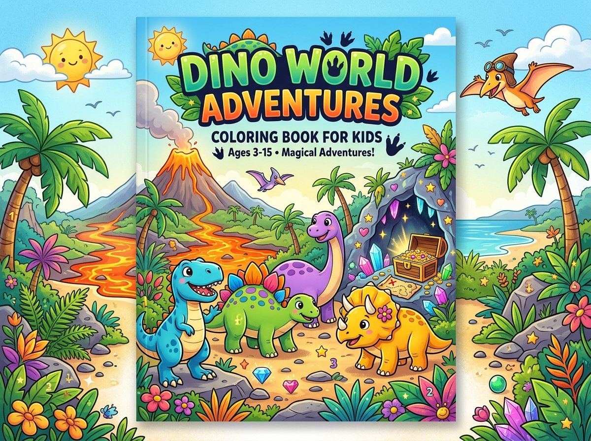 Dino World Adventures Coloring Book for Kids : Hidden Treasures, Crystal Caves, and Dinosaur Activities - Image 13