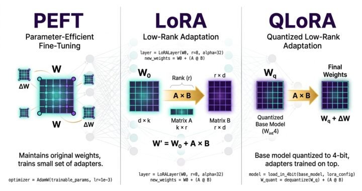 PEFT, LoRA & QLoRA Explained: The Complete Guide to Efficient LLM Fine-Tuning (2025)